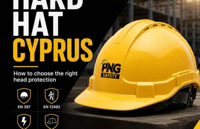 PNG Safety graphic on hard hat in Cyprus.