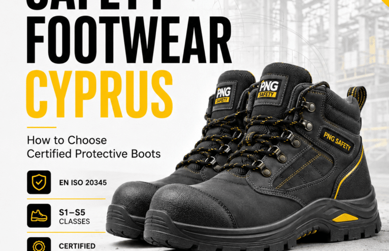 PNG Safety graphic about safety footwear in Cyprus.