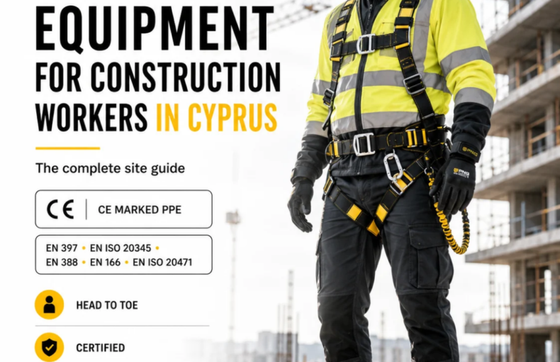 PNG Safety graphic for safety equipment for construction workers in Cyprus.