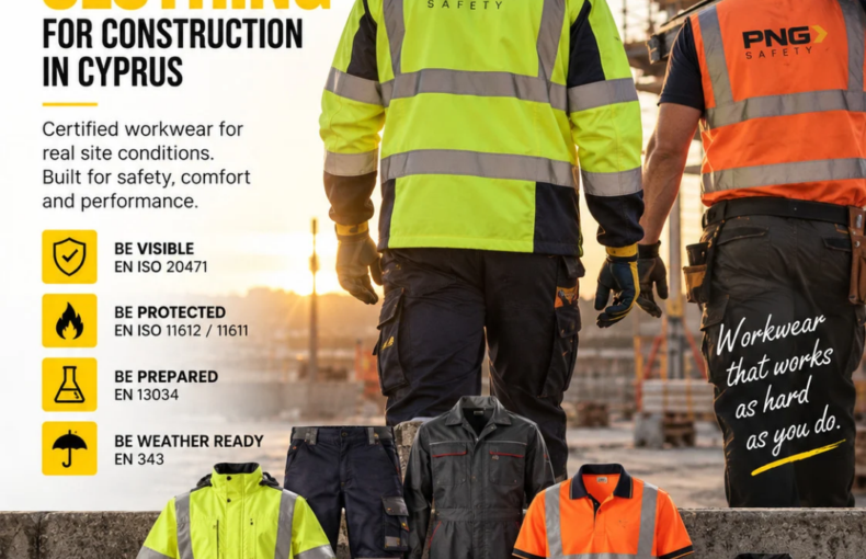 PNG Safety graphic regarding protective clothing in Cyprus for construction
