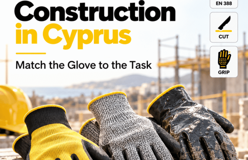 PNG Safety graphic on work gloves for construction in Cyprus.